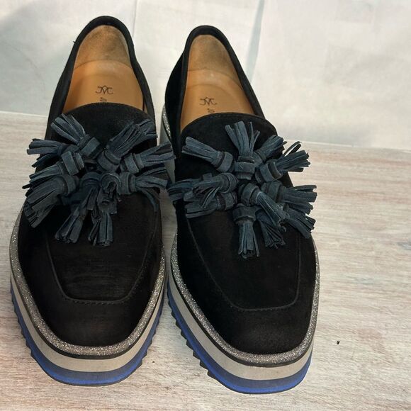 Johnston & Murphy Black and Blue Suede Loafers with Tassels - Picture 1 of 8